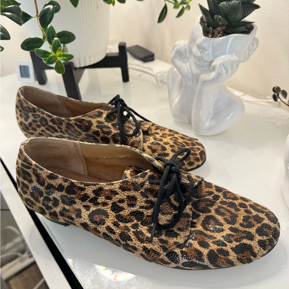 AEROSOLES Leopard Print Lace-Up Flats - Black & Brown US 8.5 - Picture 2 of 11